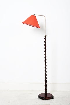 Swedish Floor Lamp Wooden Turned Handle And Base