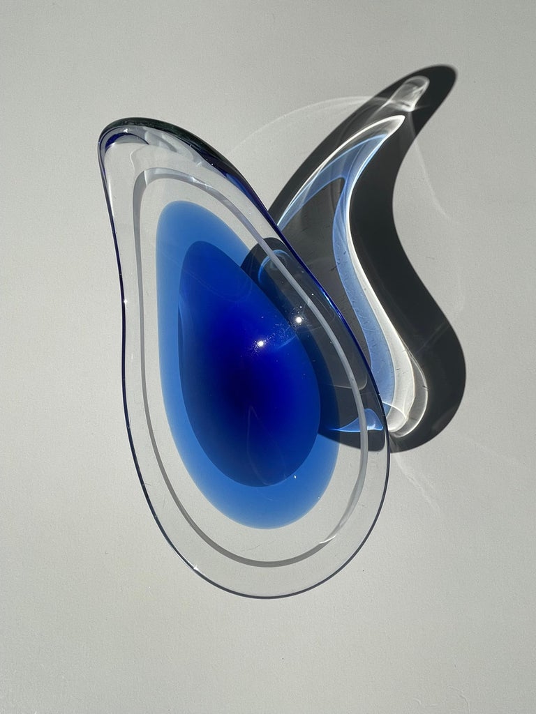 Flygsfors 1956 Blue Coquille Art Glass Bowl, Sweden at 1stDibs
