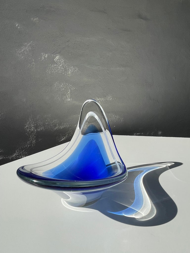 Flygsfors 1956 Blue Coquille Art Glass Bowl, Sweden at 1stDibs