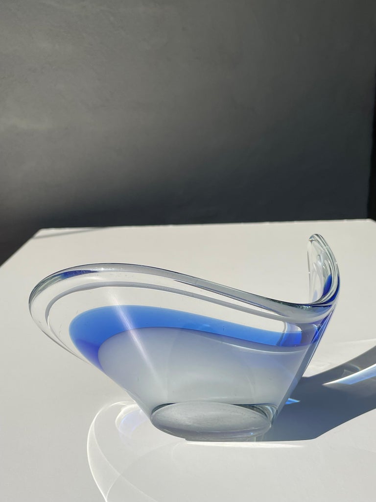 Flygsfors 1956 Blue Coquille Art Glass Bowl, Sweden at 1stDibs