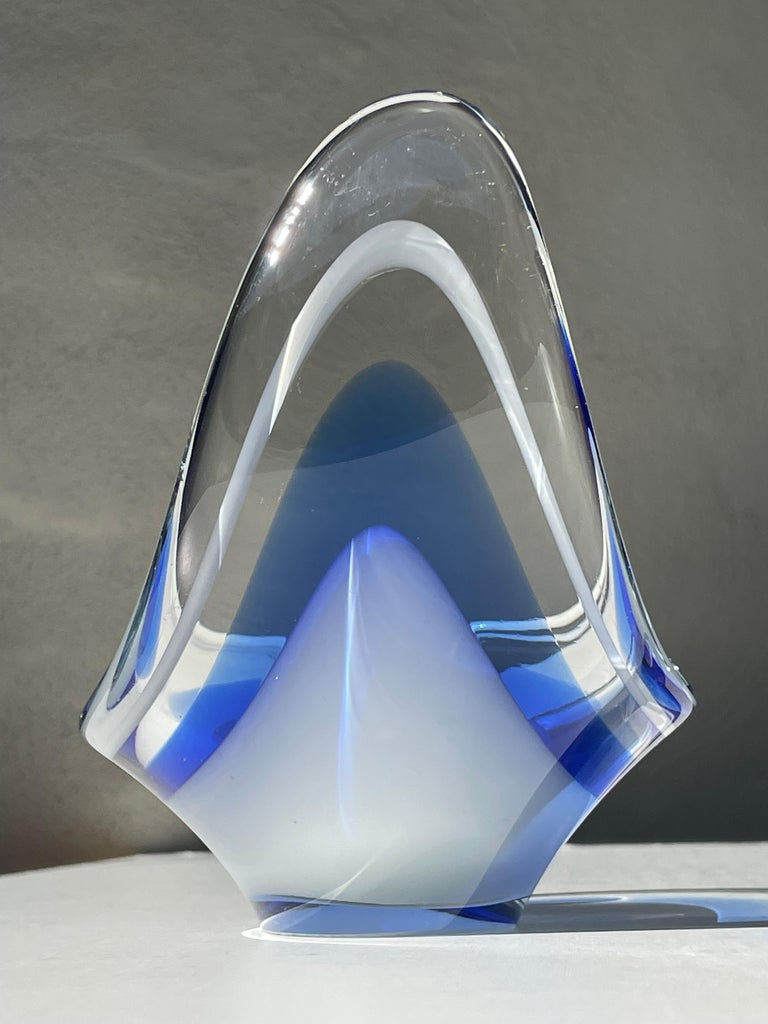 Flygsfors 1956 Blue Coquille Art Glass Bowl, Sweden at 1stDibs