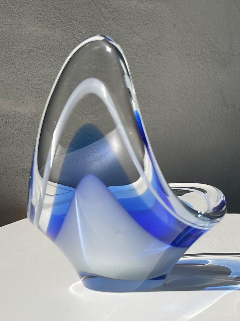 Flygsfors 1956 Blue Coquille Art Glass Bowl, Sweden at 1stDibs