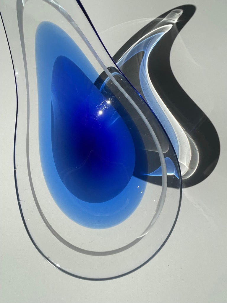 Flygsfors 1956 Blue Coquille Art Glass Bowl, Sweden at 1stDibs