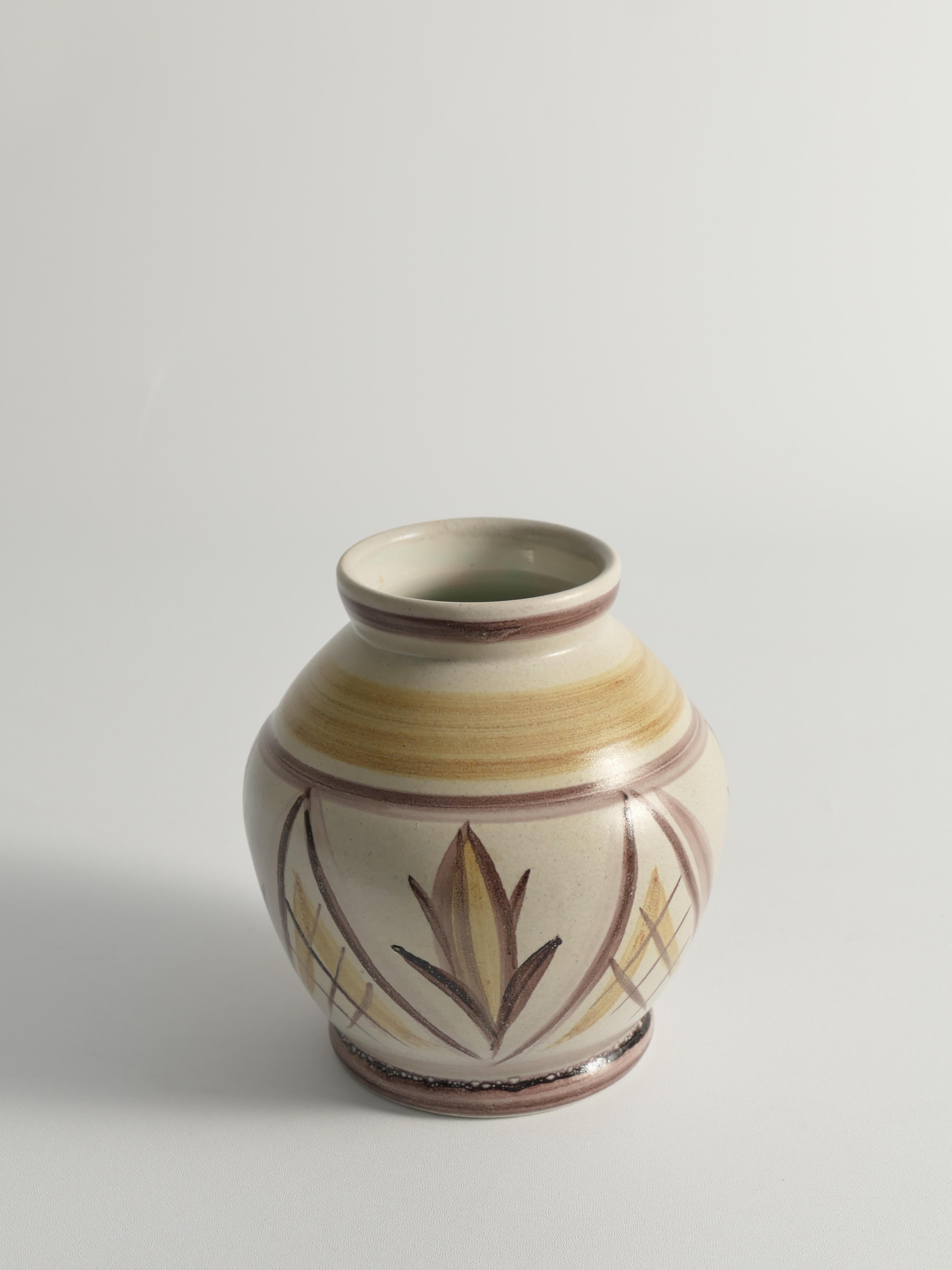 Glazed Swedish Folk Art Bulb Vase with Floral Motif by Maggie Wibom for Bo Fajans, 1930 For Sale