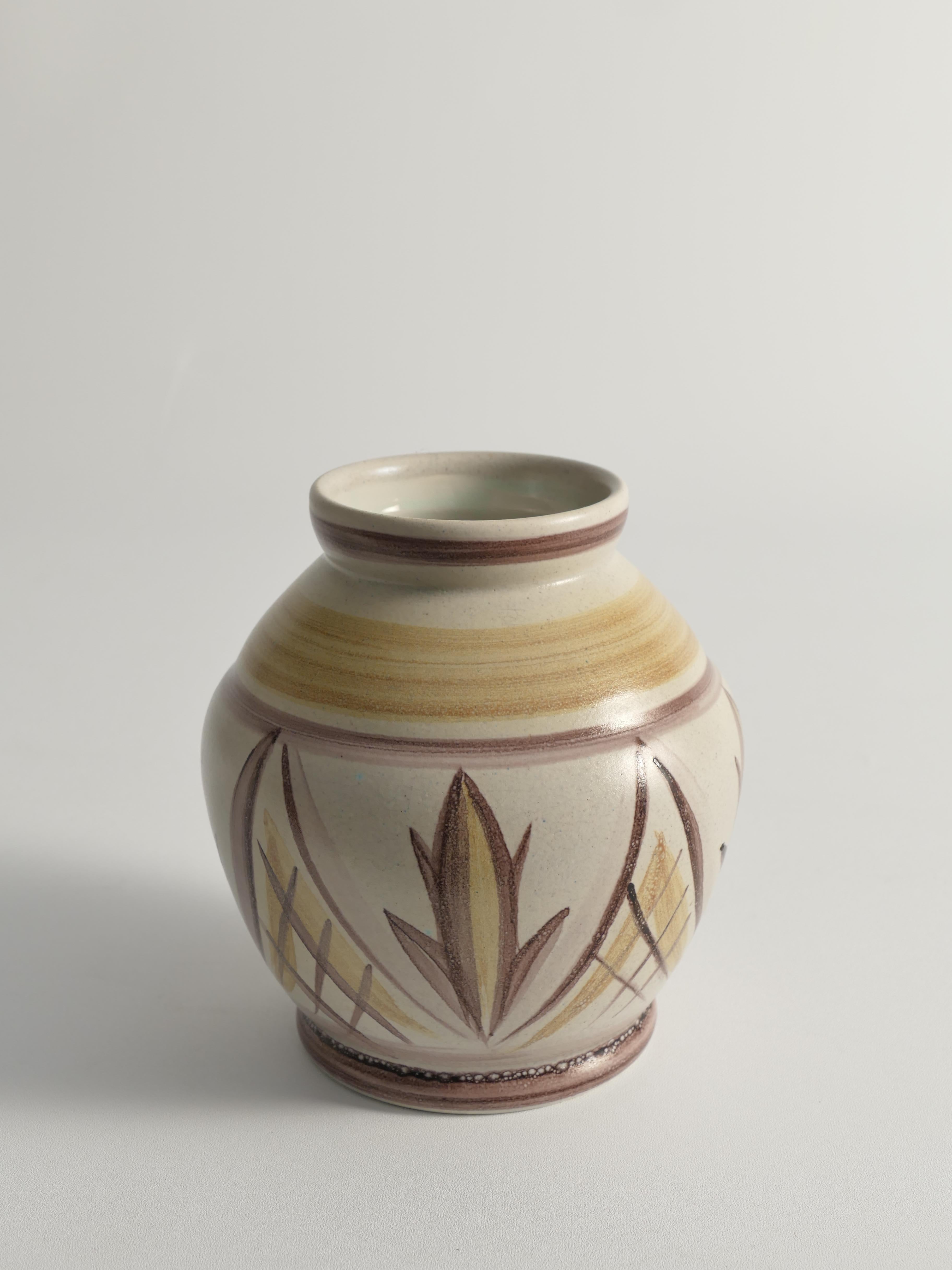 Stoneware Swedish Folk Art Bulb Vase with Floral Motif by Maggie Wibom for Bo Fajans, 1930 For Sale