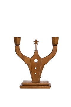 Swedish Folk Art Candleholder in Carved Birch with Star Detail, 1920s