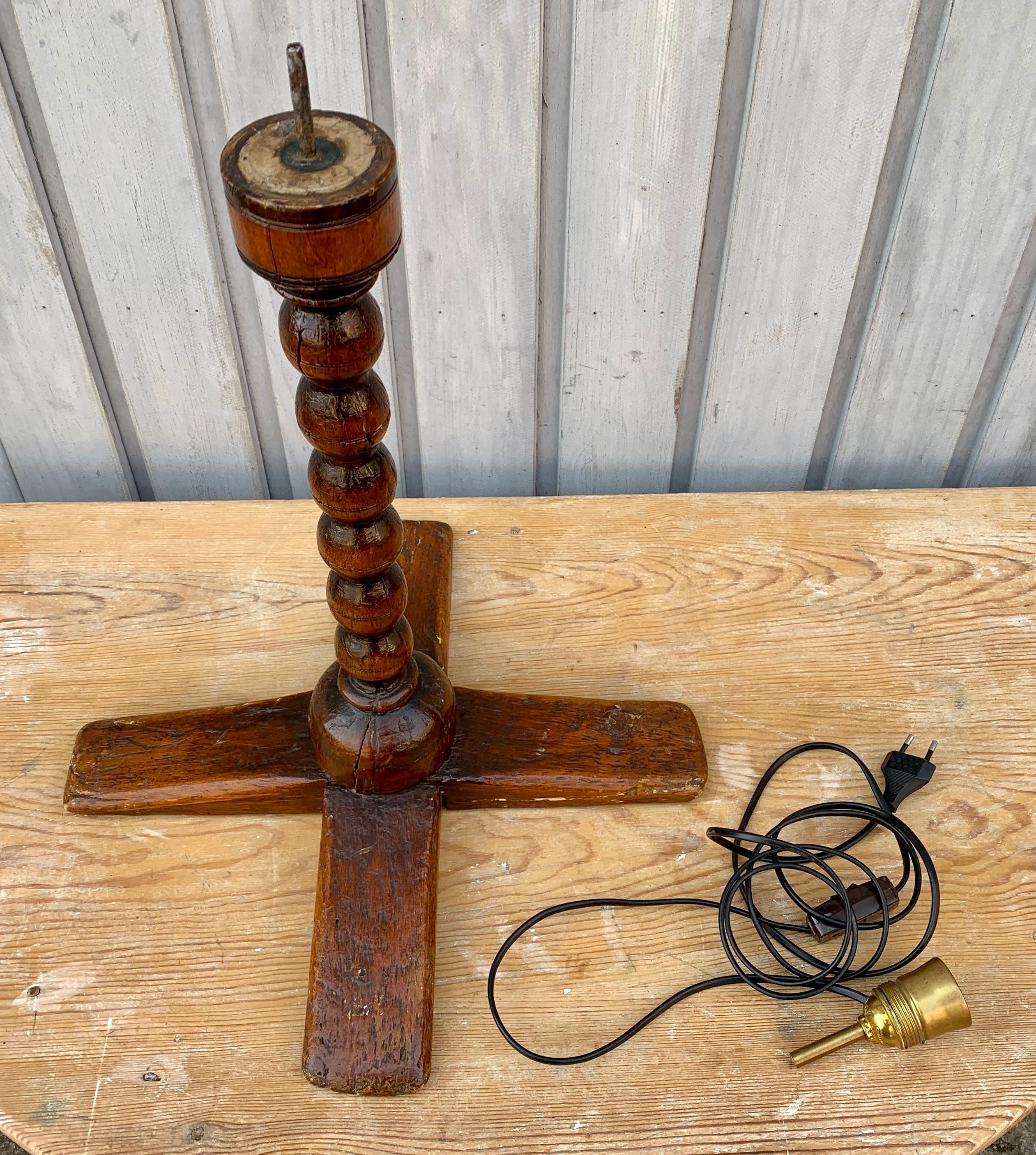 Swedish Folk Art Candlestick Table Lamp, Dated 1737 For Sale 6