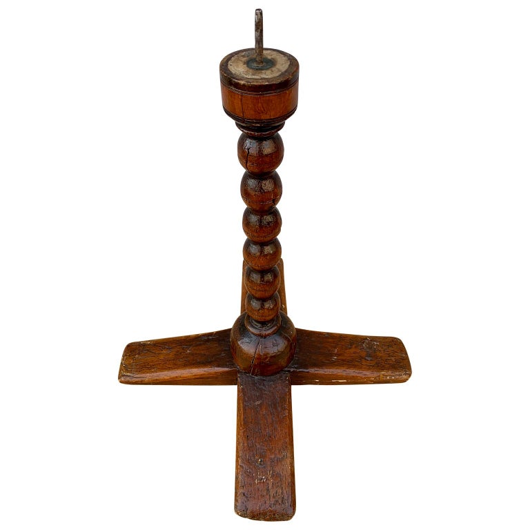 Hand-Carved Swedish Folk Art Candlestick Table Lamp, Dated 1737 For Sale