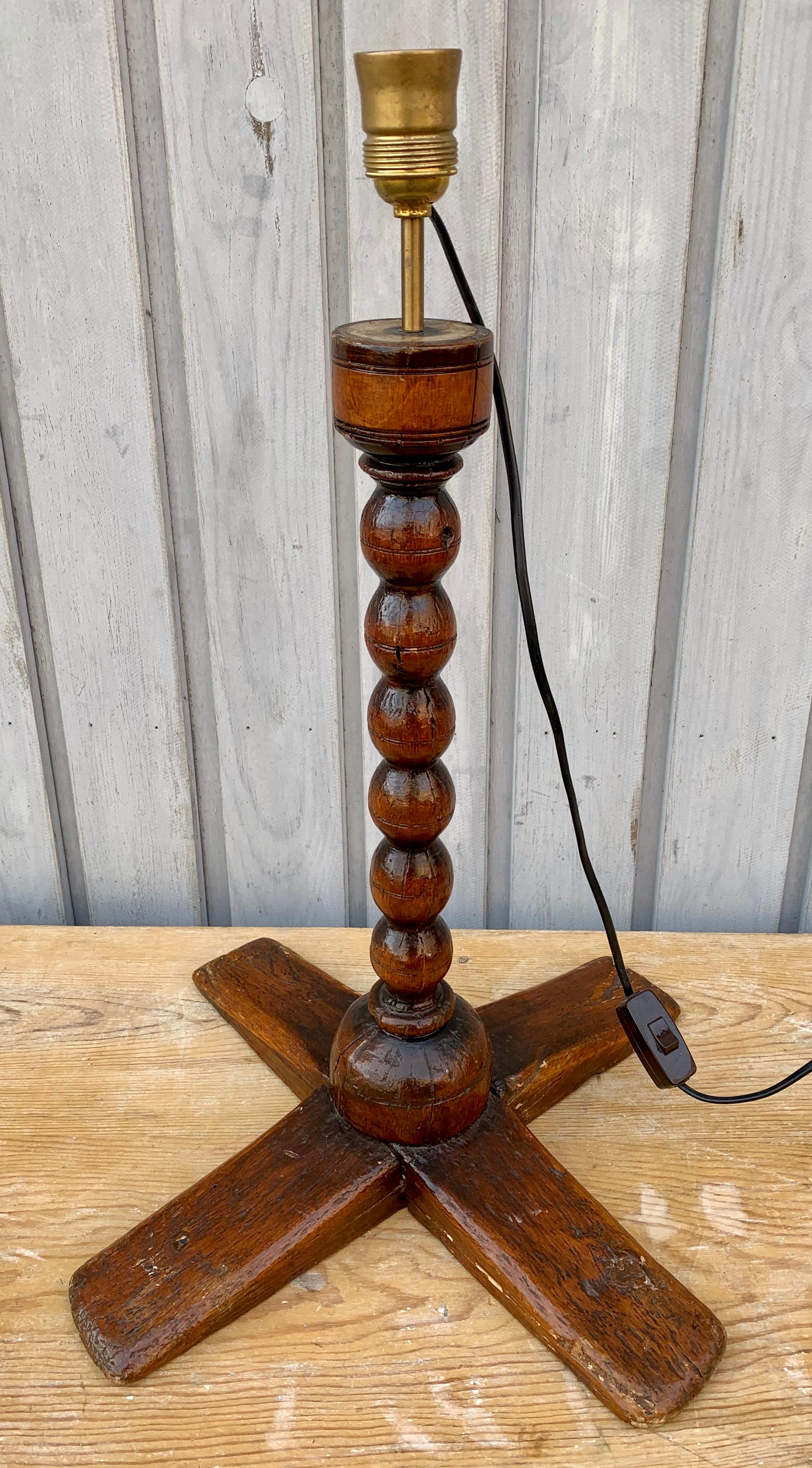 Pine Swedish Folk Art Candlestick Table Lamp, Dated 1737 For Sale