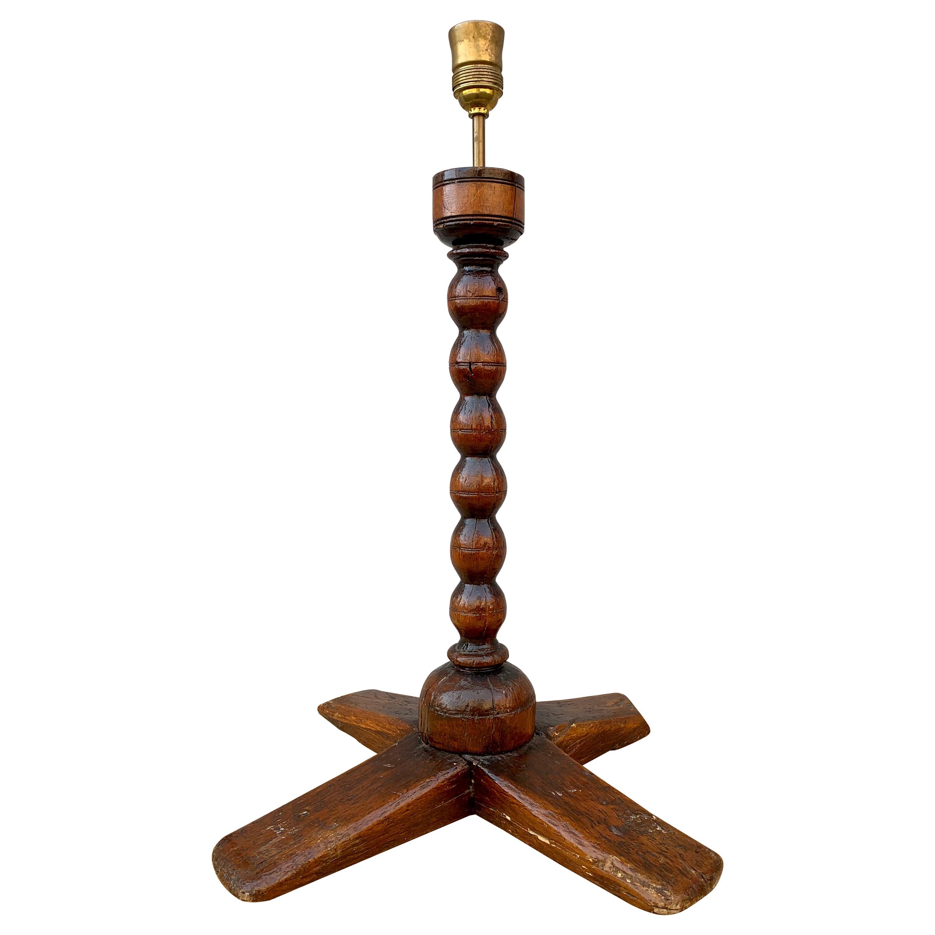 Swedish Folk Art Candlestick Table Lamp, Dated 1737