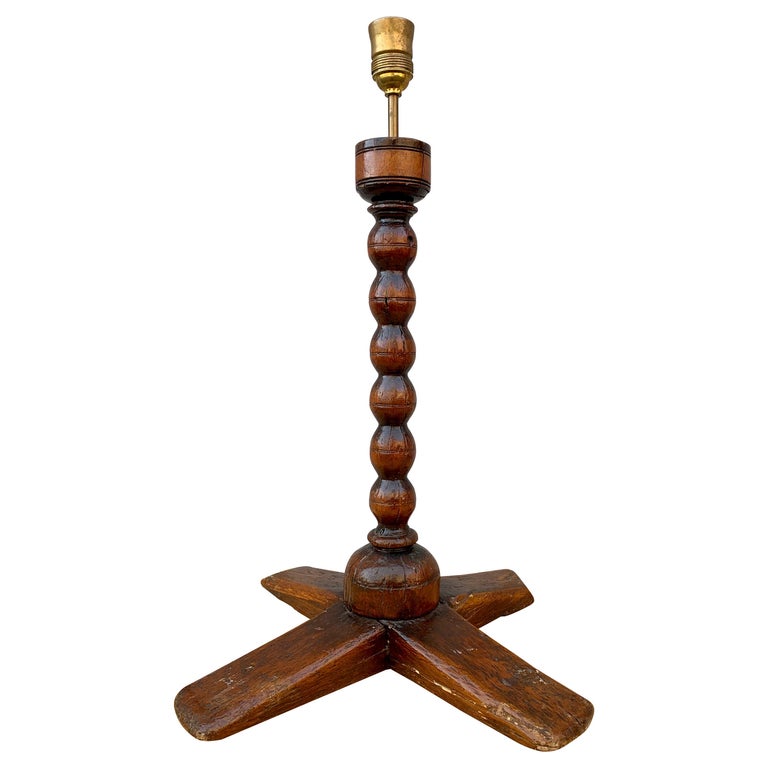 Swedish Folk Art Candlestick Table Lamp, Dated 1737 For Sale