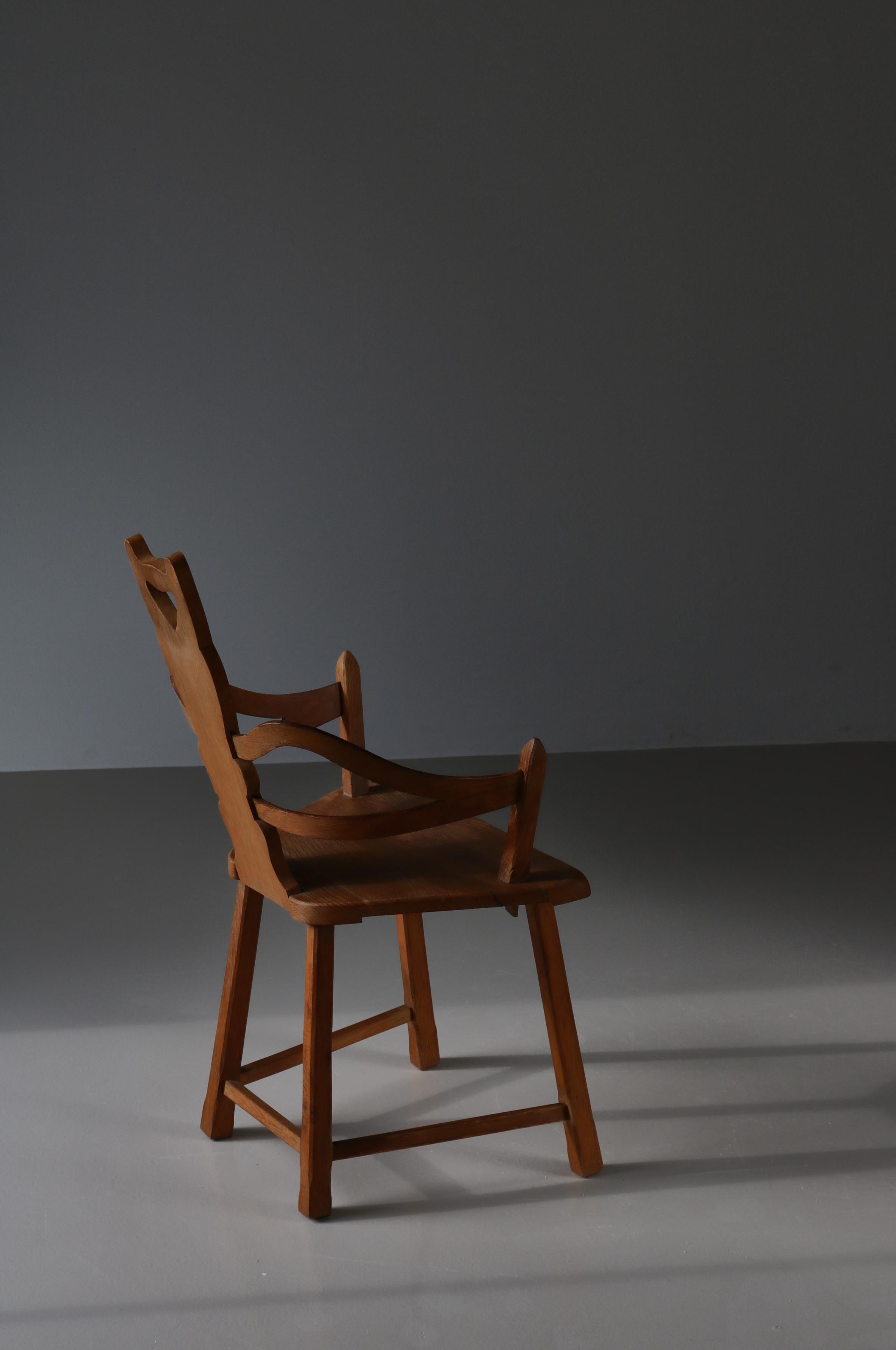 Swedish Folk Art Chair Handmade in Oakwood, 1900s For Sale 9