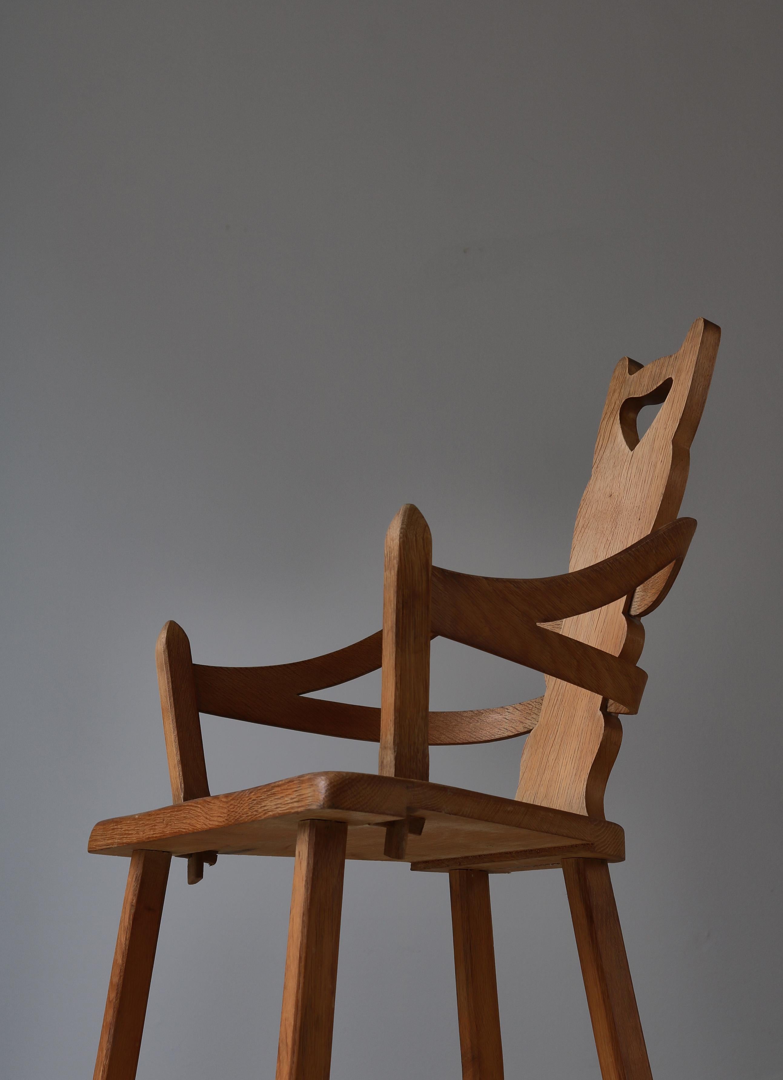 Swedish Folk Art Chair Handmade in Oakwood, 1900s For Sale 4