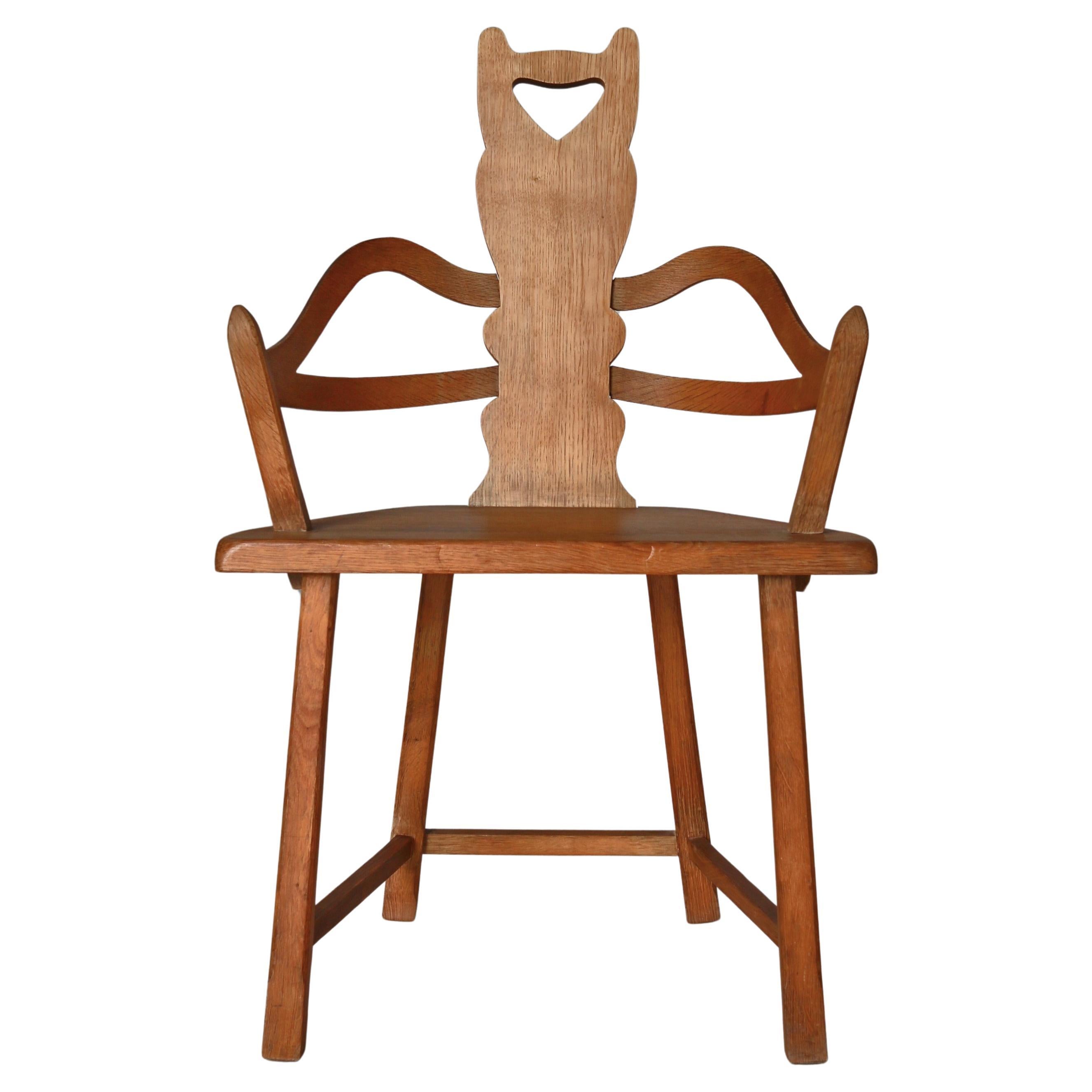 Swedish Folk Art Chair Handmade in Oakwood, 1900s For Sale