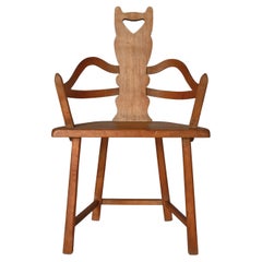 Swedish Folk Art Chair Handmade in Oakwood, 1900s