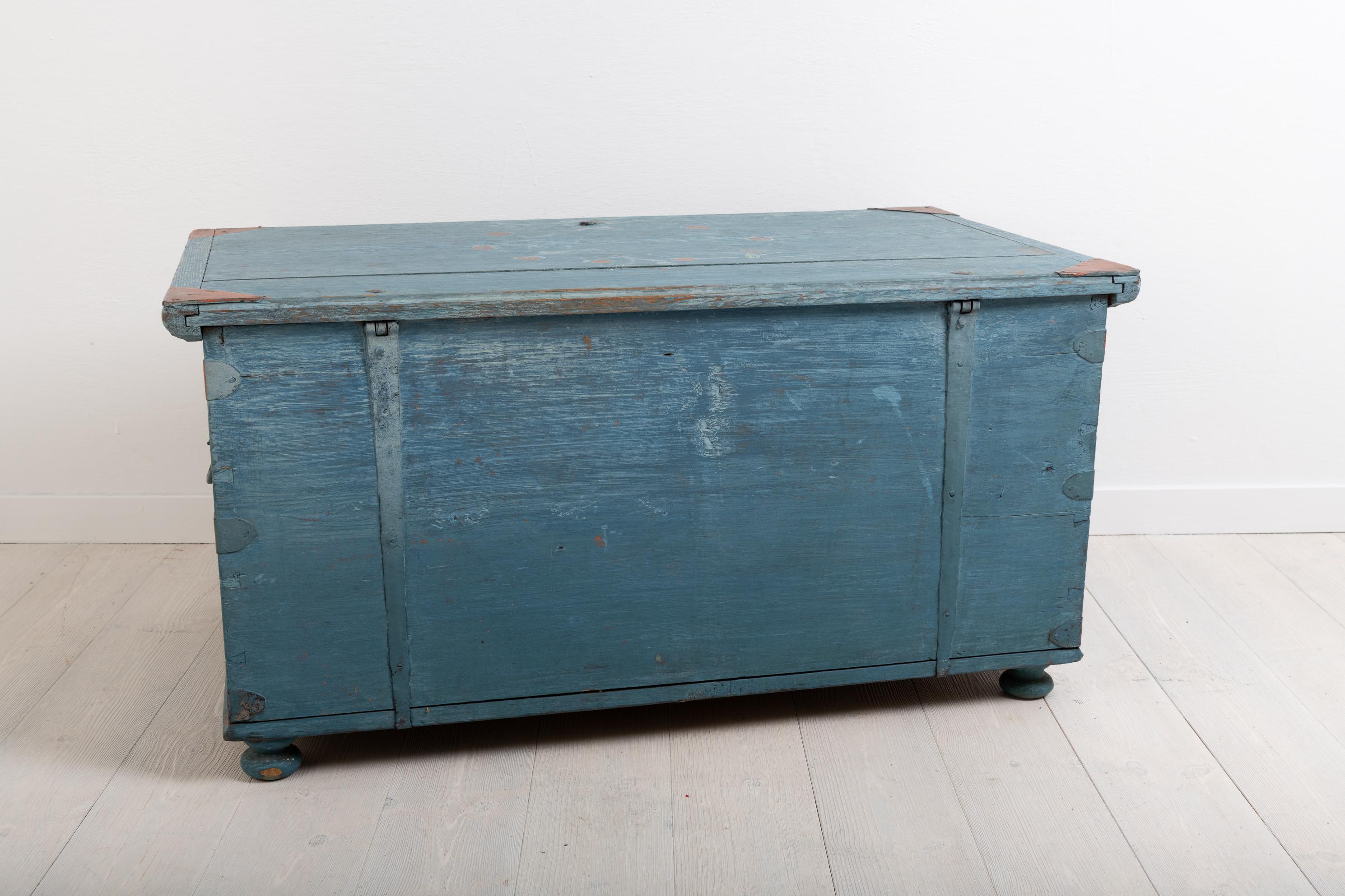 Swedish Folk Art Chest with Original Blue Paint 1