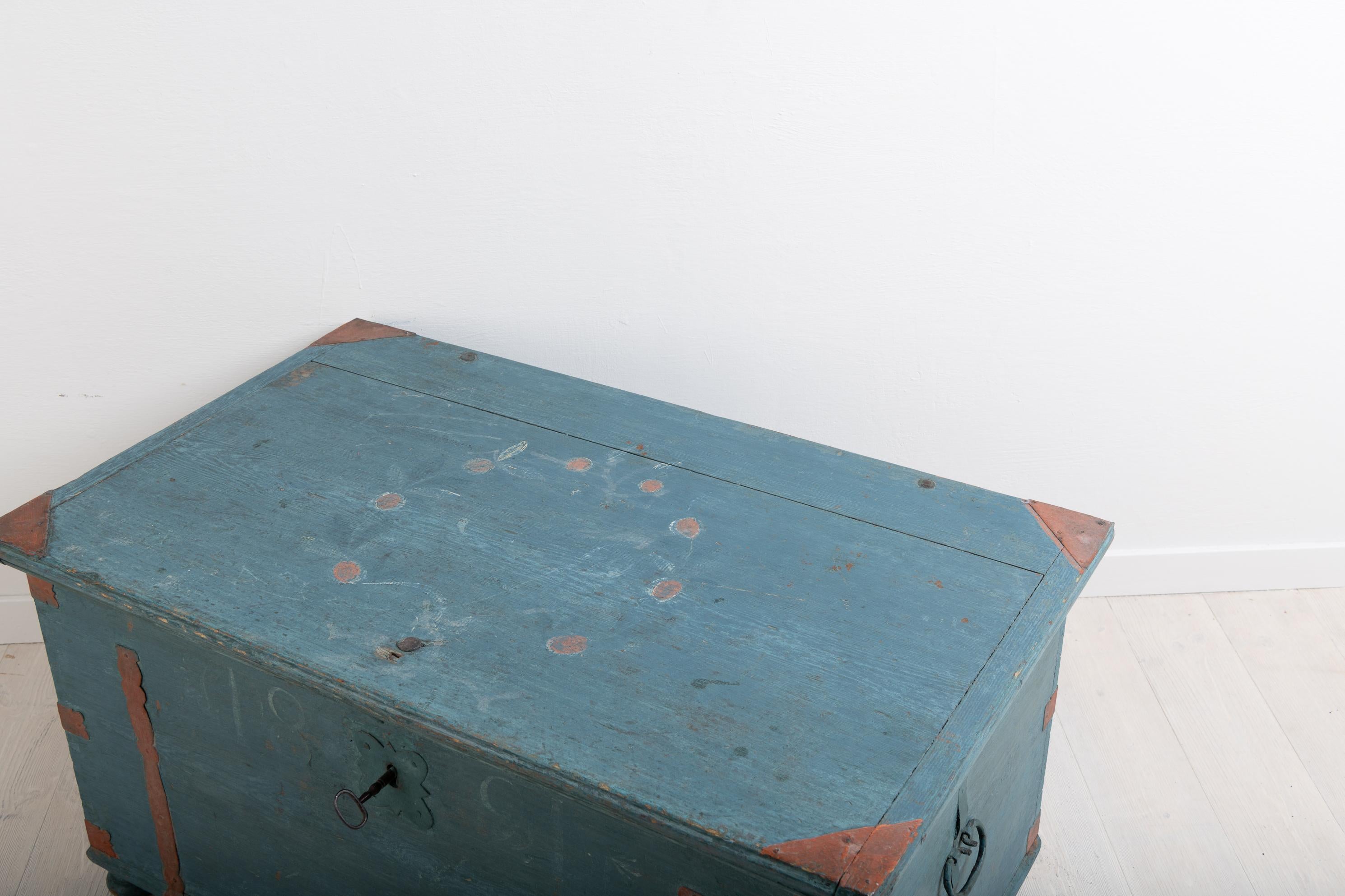 Swedish Folk Art Chest with Original Blue Paint 2