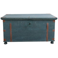 Swedish Folk Art Chest with Original Blue Paint