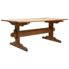 Antique Swedish Folk Art Dining Table in Unpainted Pine with Original Patina