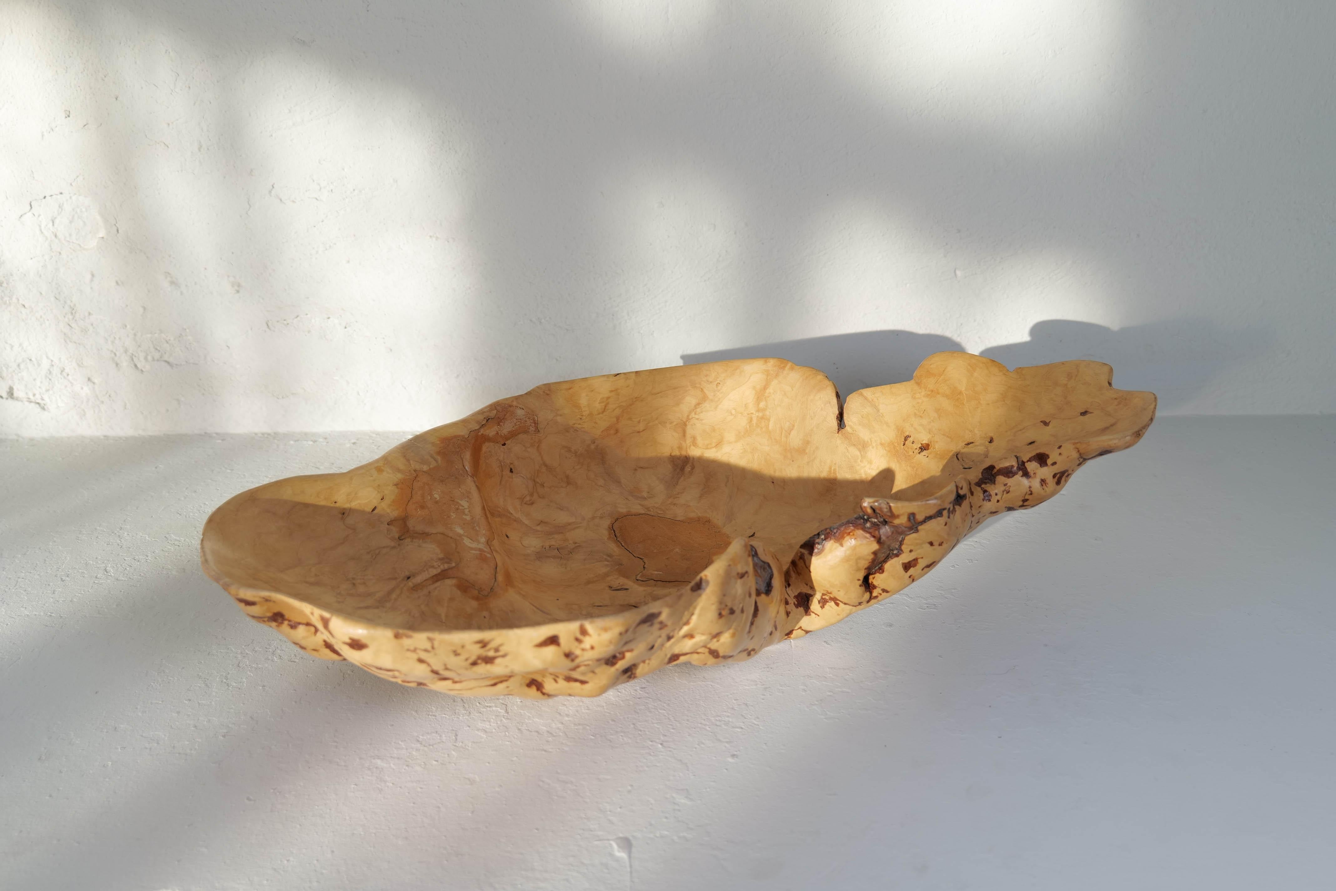 Grand bol de bouleau bouclé en broussin organique suédois Folk Art des années 1980 en vente 5