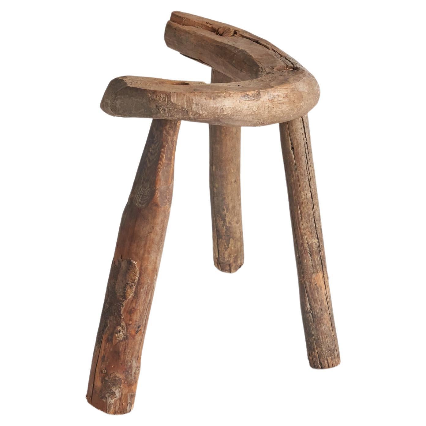 Swedish Folk Art, Farmers Stool, Wood, Sweden, 19th Century For Sale