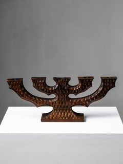 Swedish Folk Art Hand-Carved Wooden Candelabra, 1940s
