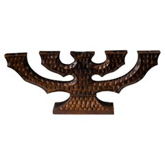 Swedish Folk Art Hand-Carved Wooden Candelabra, 1940s