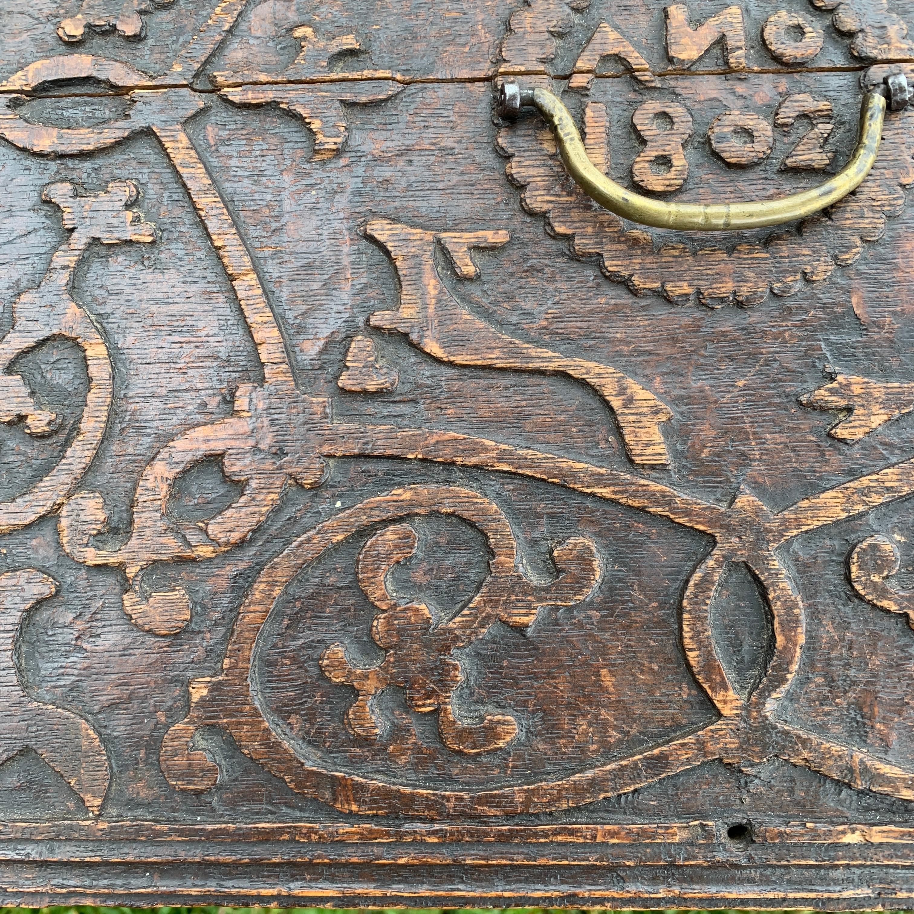 Swedish Folk Art Hunting Box Dated 1802 in Oak In Good Condition For Sale In Haddonfield, NJ