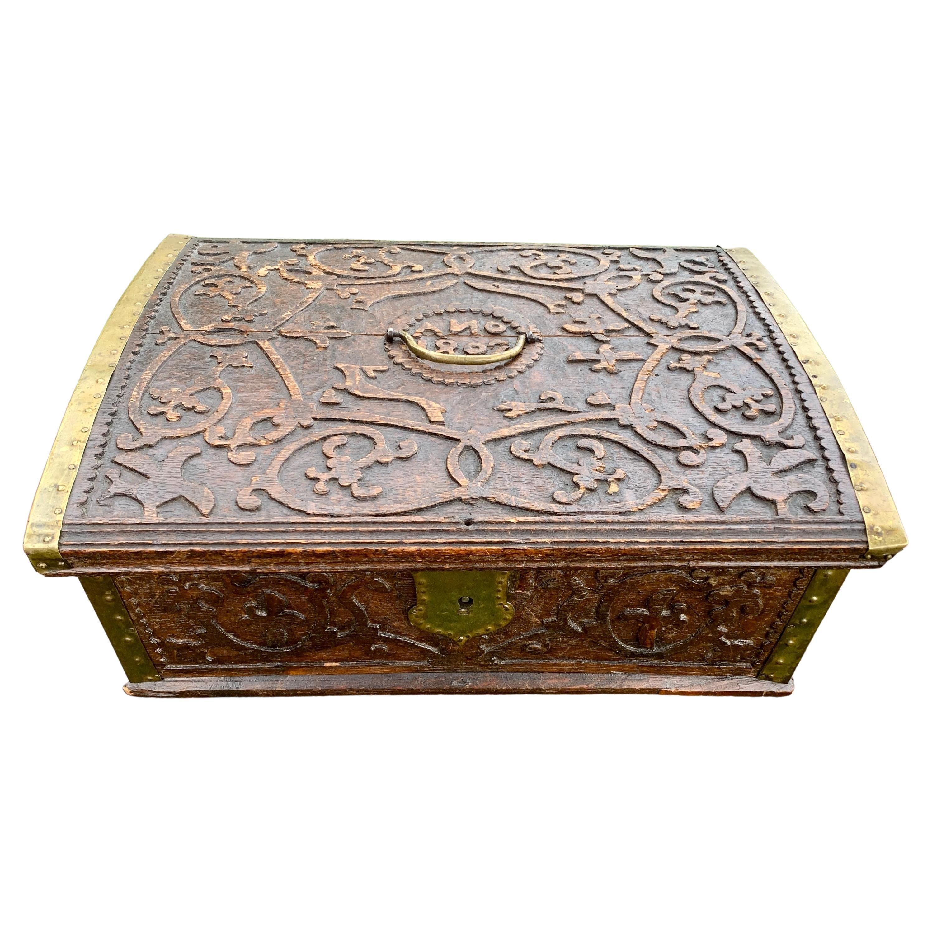 Swedish Folk Art Hunting Box Dated 1802 in Oak For Sale