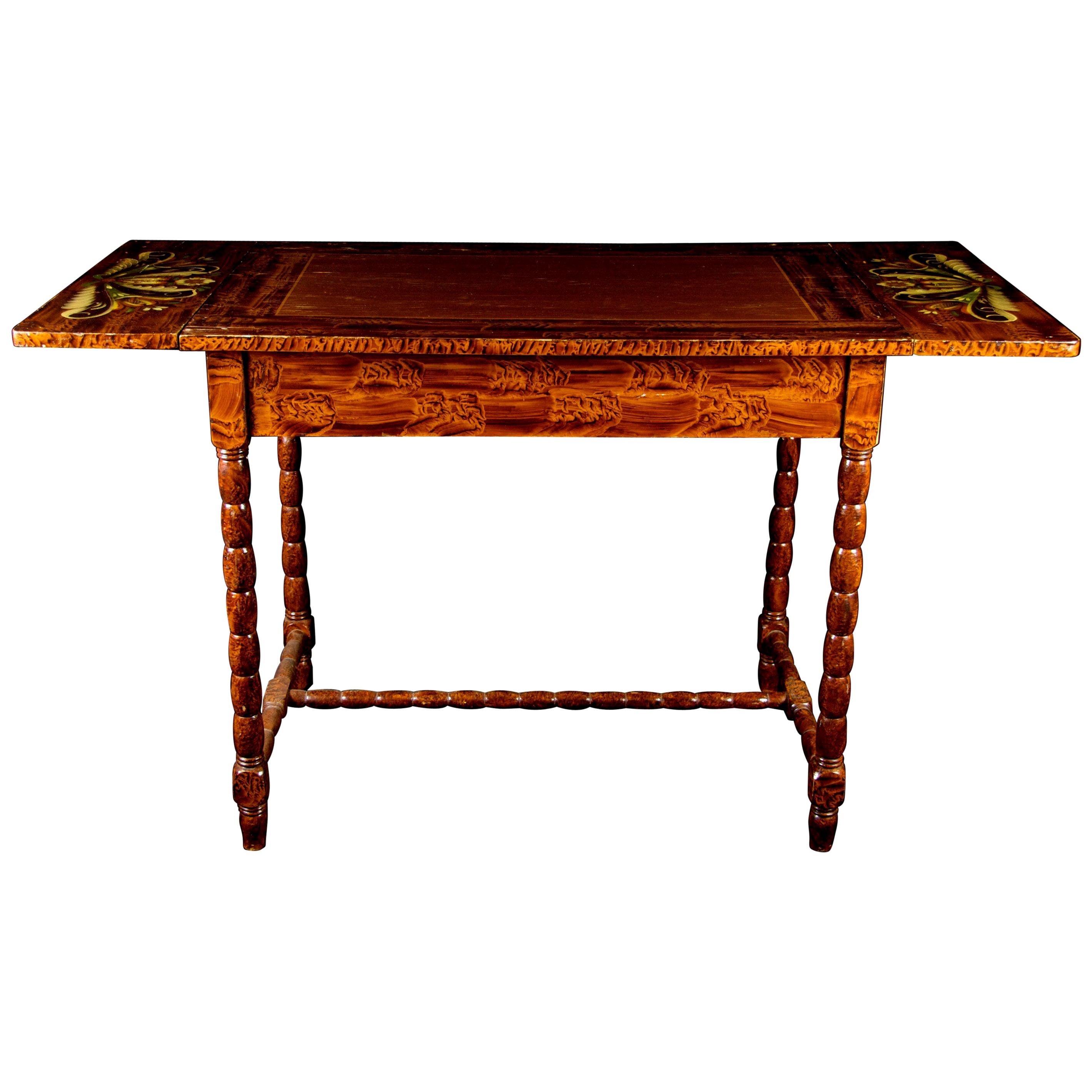 Swedish Folk Art Kurbits Country Drop-Leaf Table, Late 19th Century