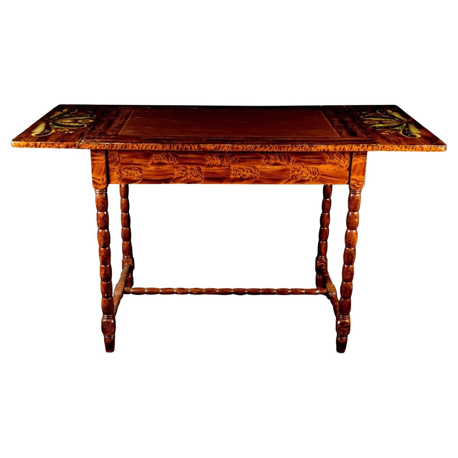 Swedish Folk Art Kurbits Country Drop-Leaf Table, Late 19th Century For Sale