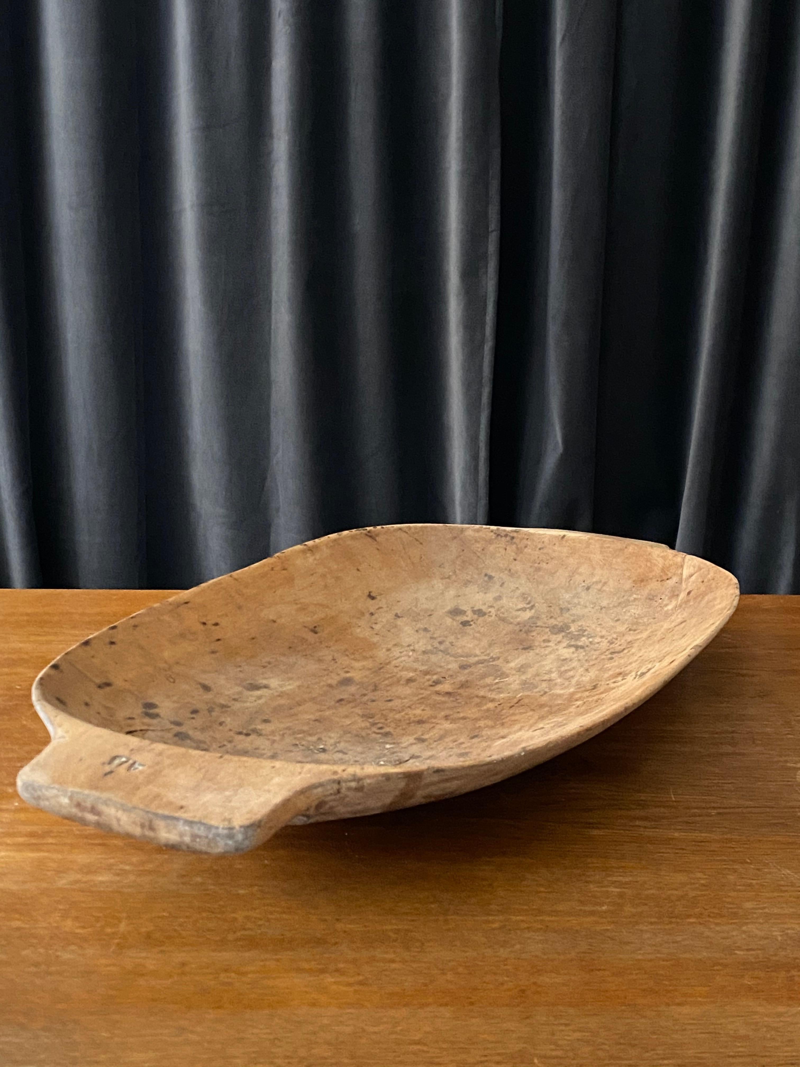 Swedish Folk Art, Large Serving Dish or Tray, Solid Wood, Signed 19th Century 4