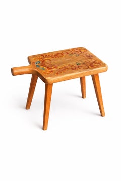 Tabouret de traite d'art populaire suédois, peint à la main, Hälsingland, années 1960