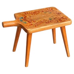 Tabouret de traite d'art populaire suédois, peint à la main, Hälsingland, années 1960