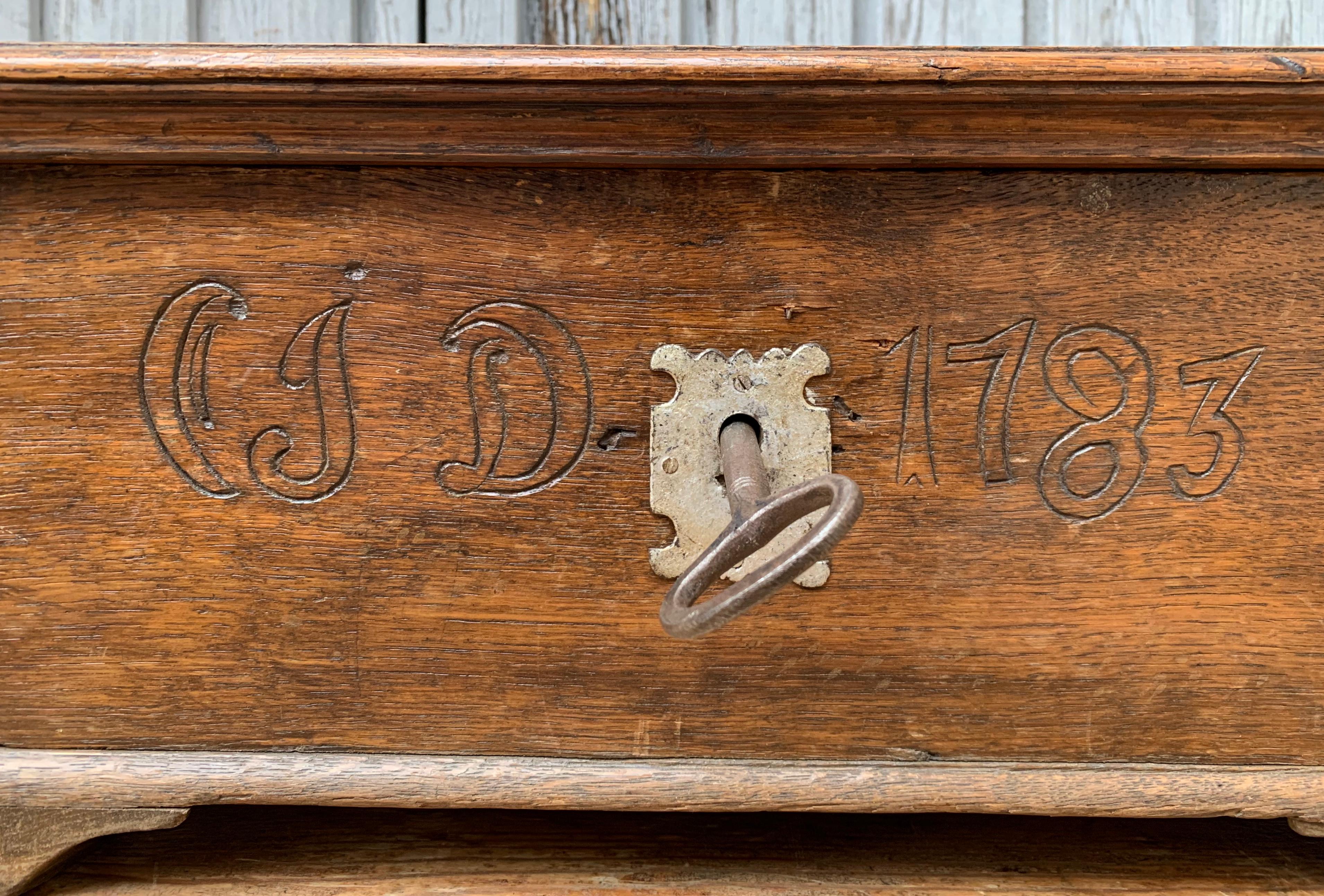 Swedish Folk Art Oak Box, Dated 1783 4