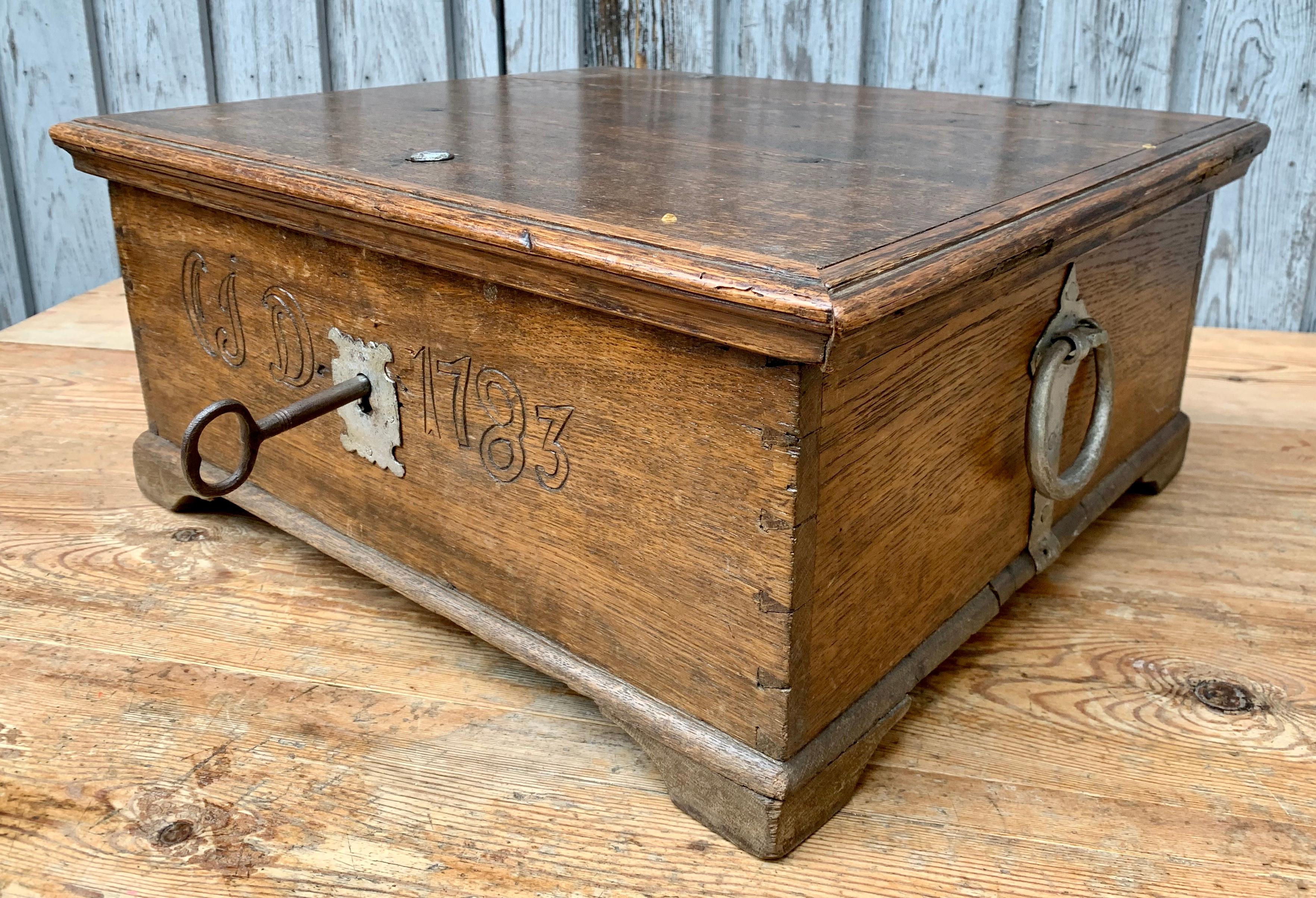 Swedish Folk Art Oak Box, Dated 1783 8