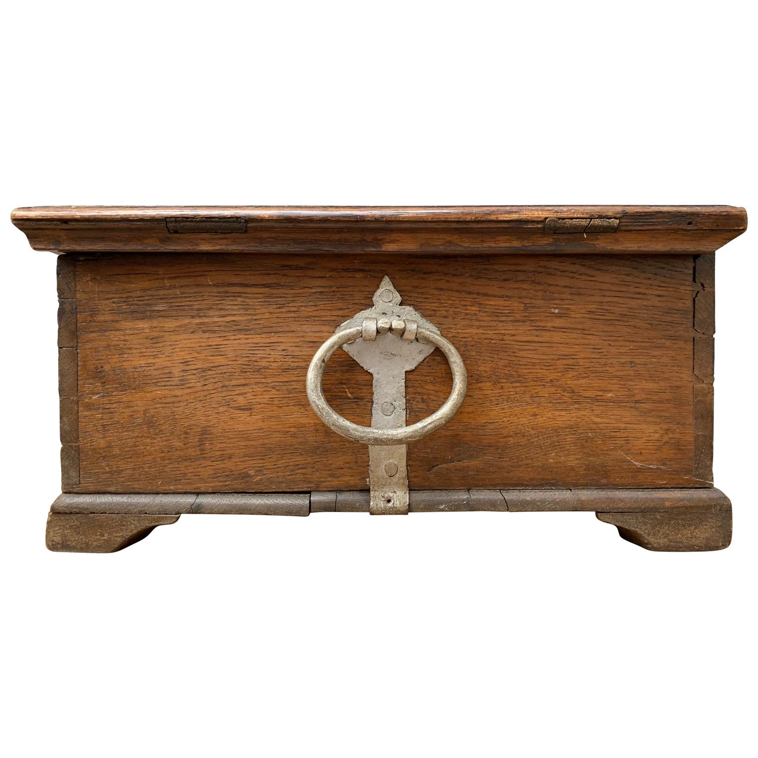 Hammered Swedish Folk Art Oak Box, Dated 1783