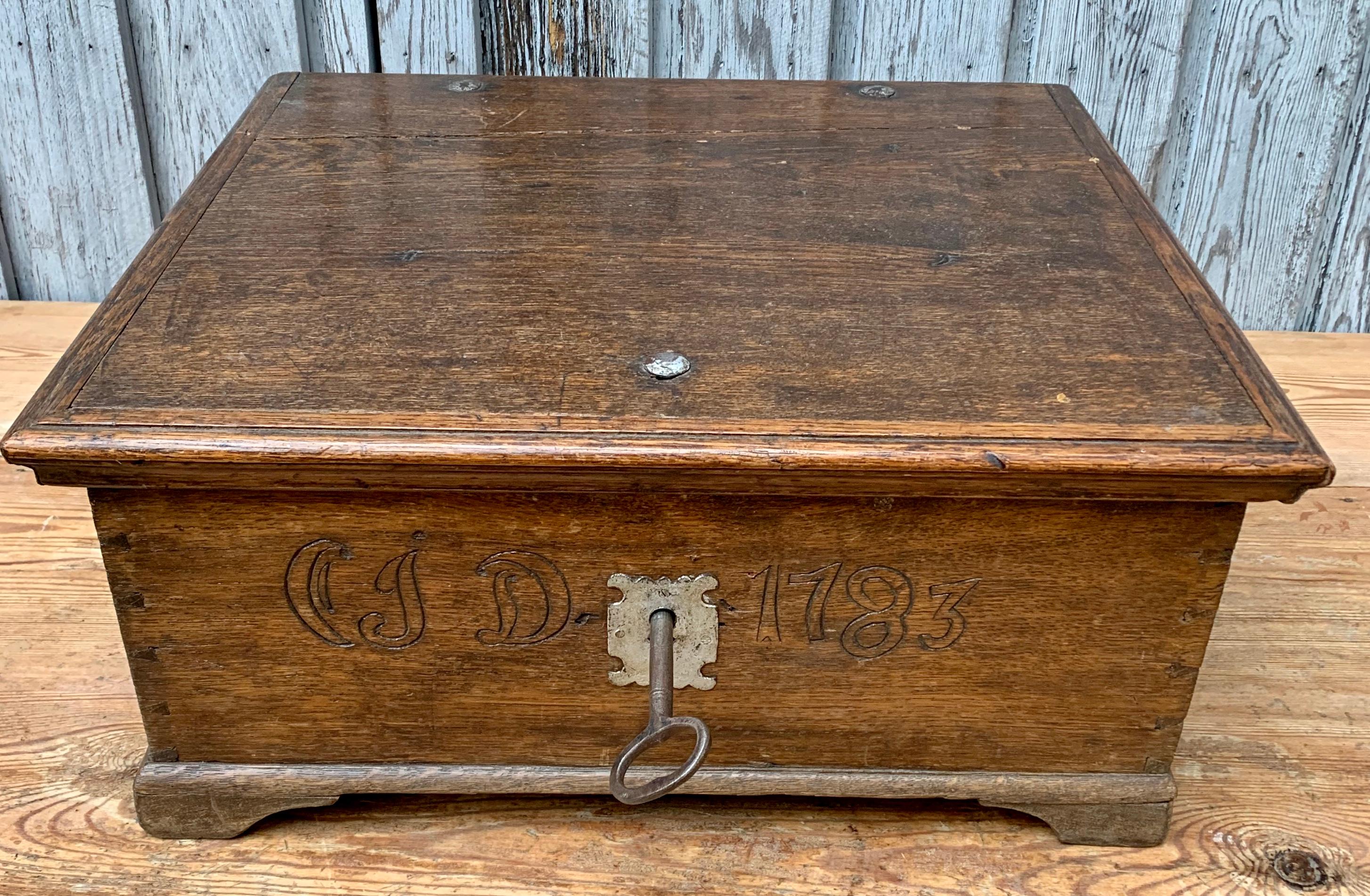 Late 18th Century Swedish Folk Art Oak Box, Dated 1783