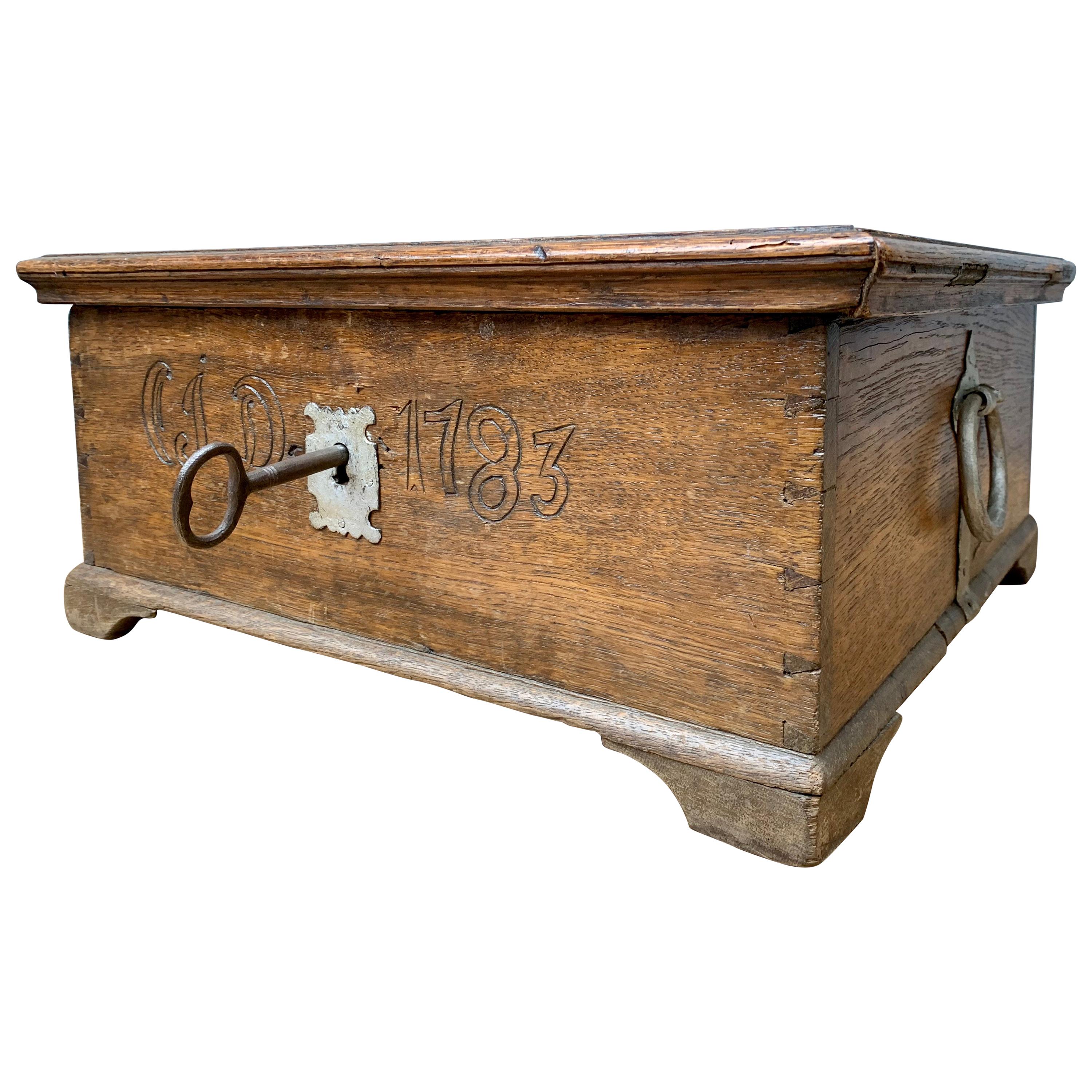 Swedish Folk Art Oak Box, Dated 1783