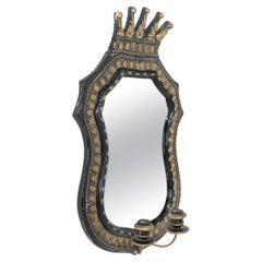 Swedish Folk Art Painted Crown Mirror with Candle Arms