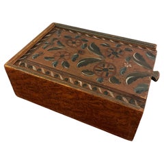 Swedish folk art painted wooden box "Timplåda" with sliding lid