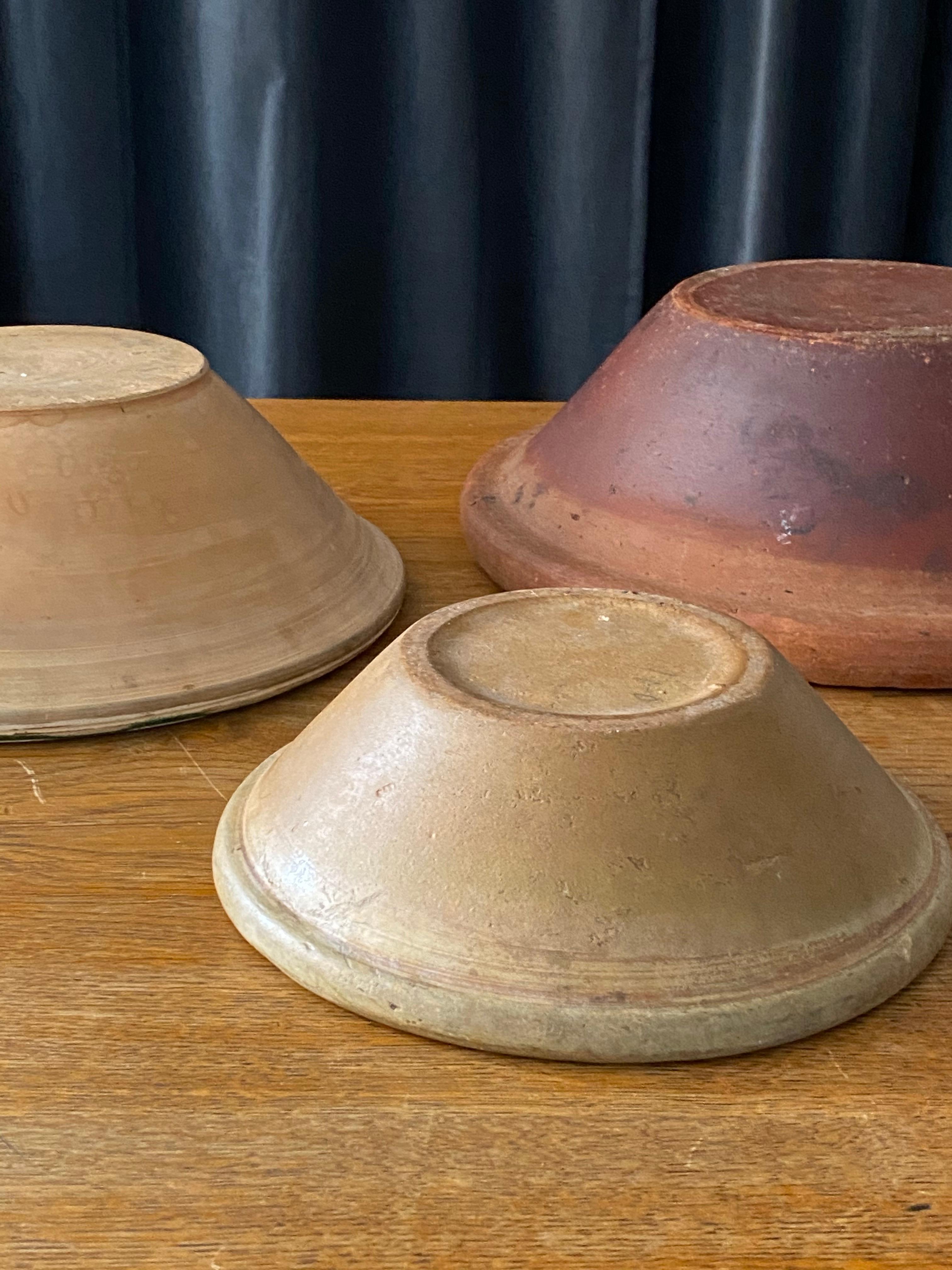 Swedish Folk Art Pottery, Group of 19th Century Pottery Farmers Bowls 3