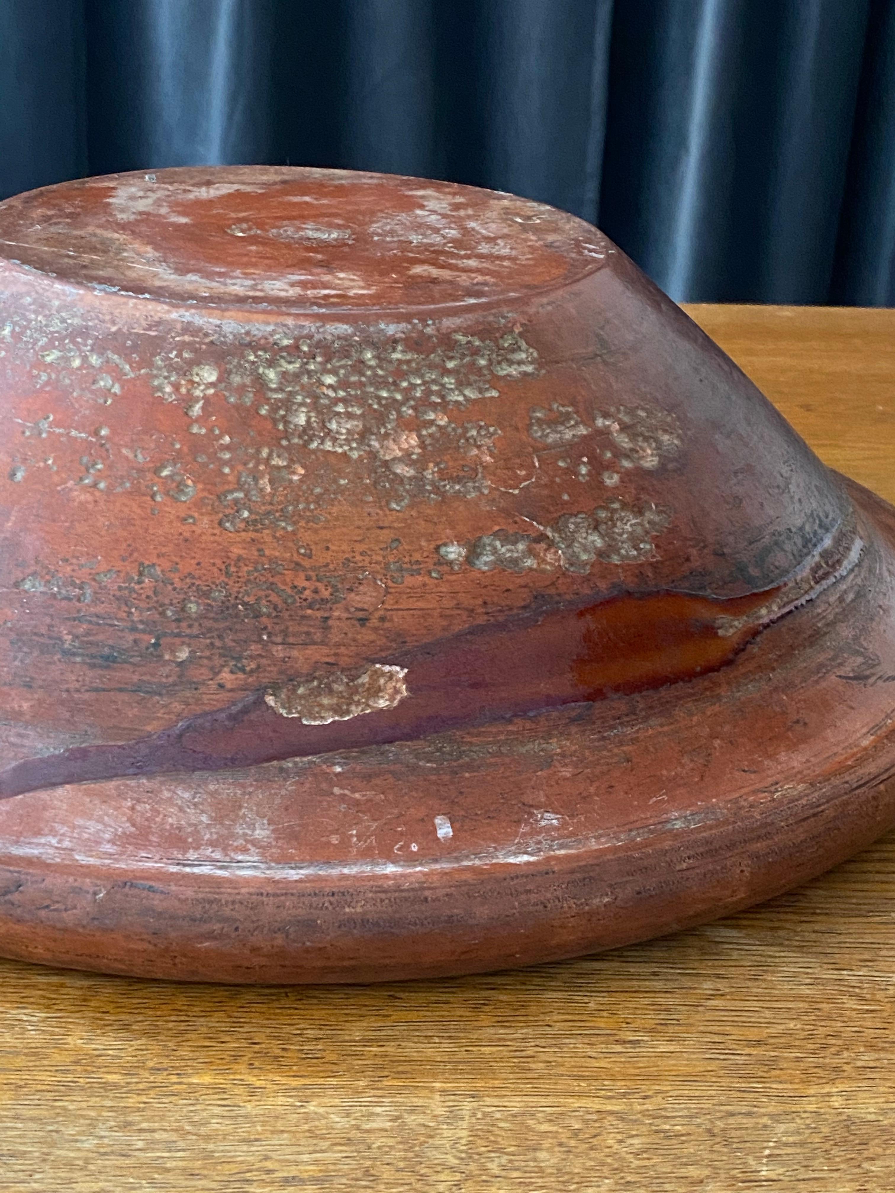 Swedish Folk Art Pottery, Unique Large 19th Century Pottery Farmers Bowl 8