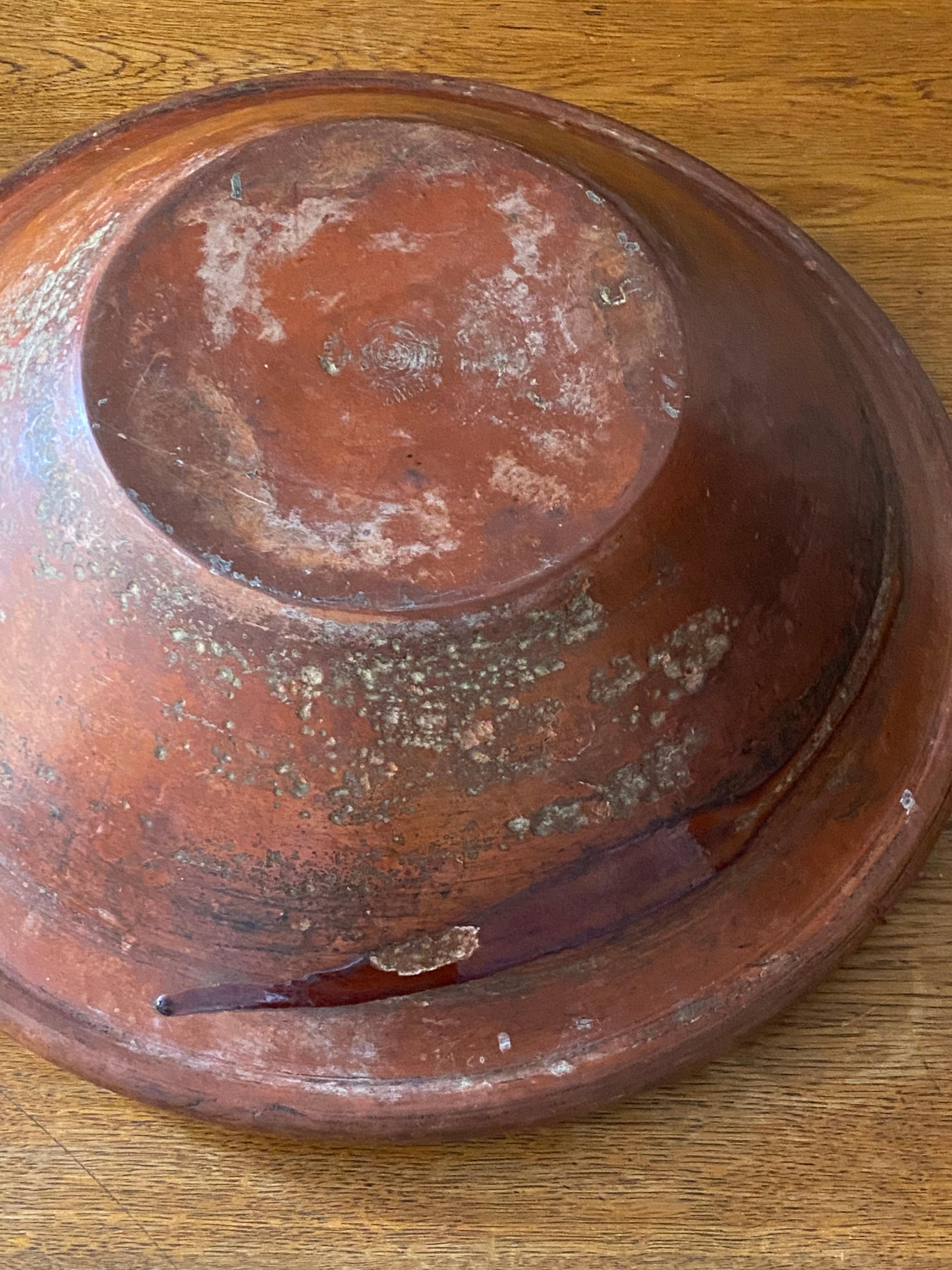 Swedish Folk Art Pottery, Unique Large 19th Century Pottery Farmers Bowl 9