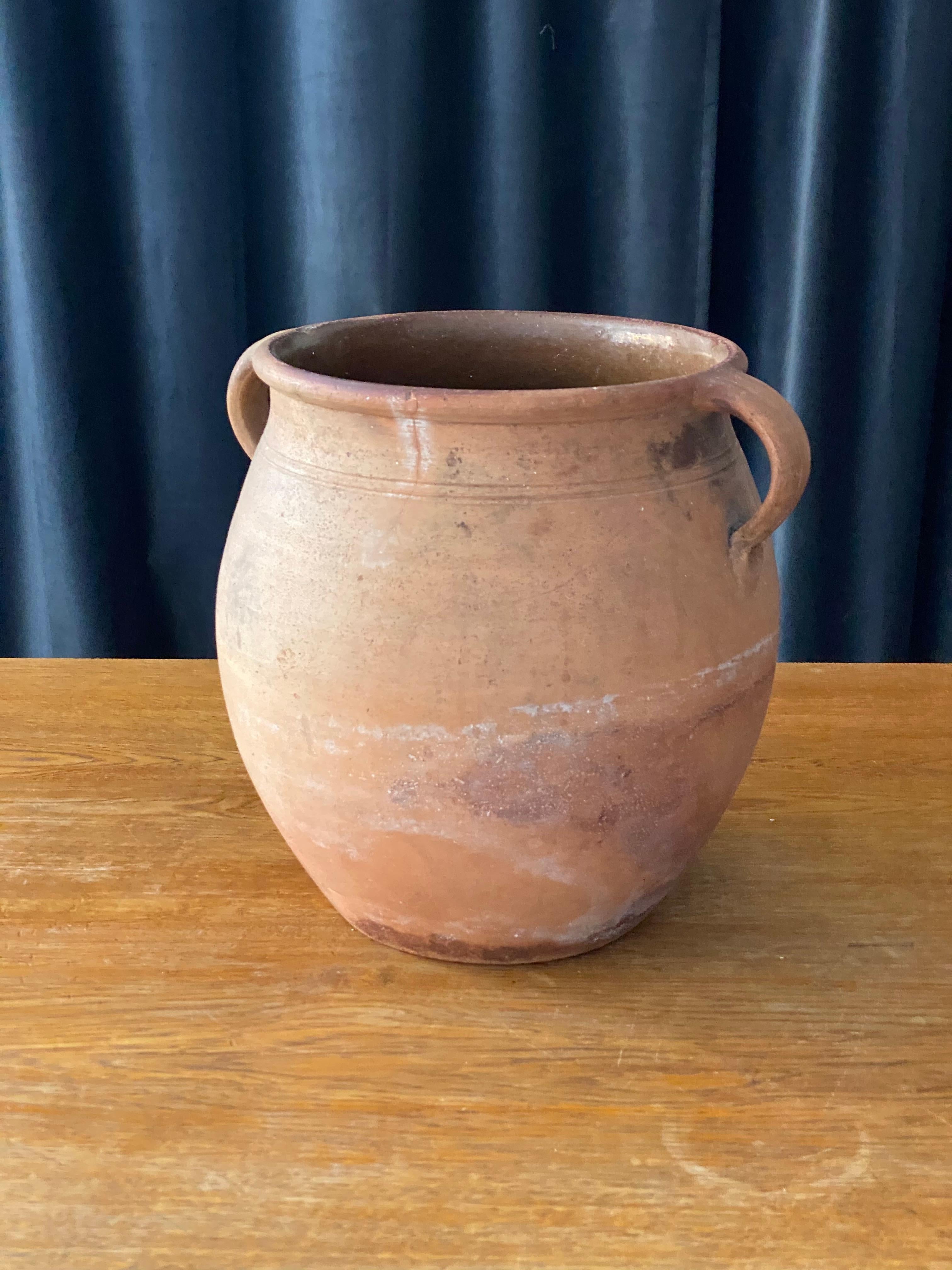 An antique and unique large farmers ceramic pottery vessel, vase or urn. Produced in Sweden, 19th century.

     