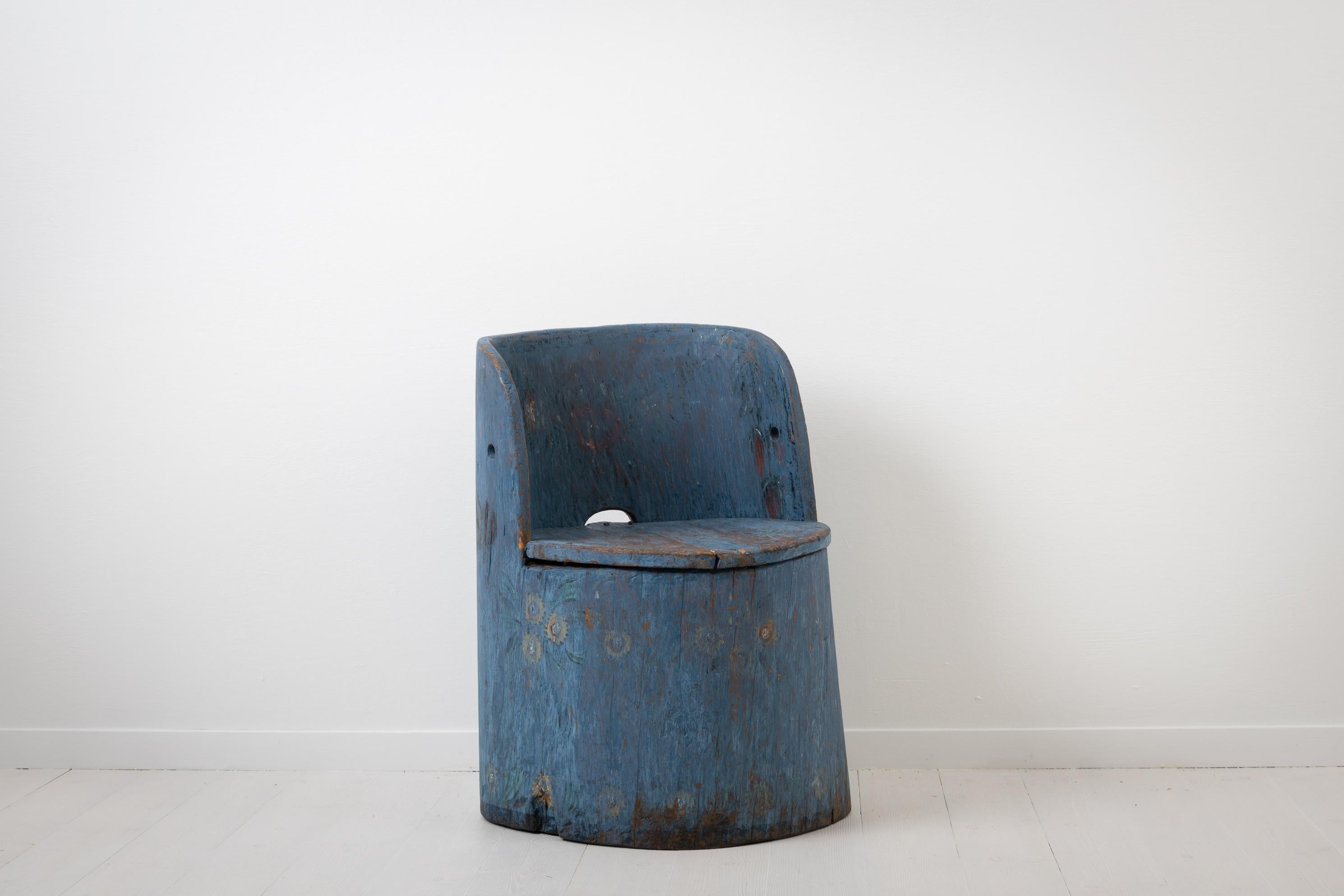 Pine Swedish Folk Art Rustic Chair, Kubbstol