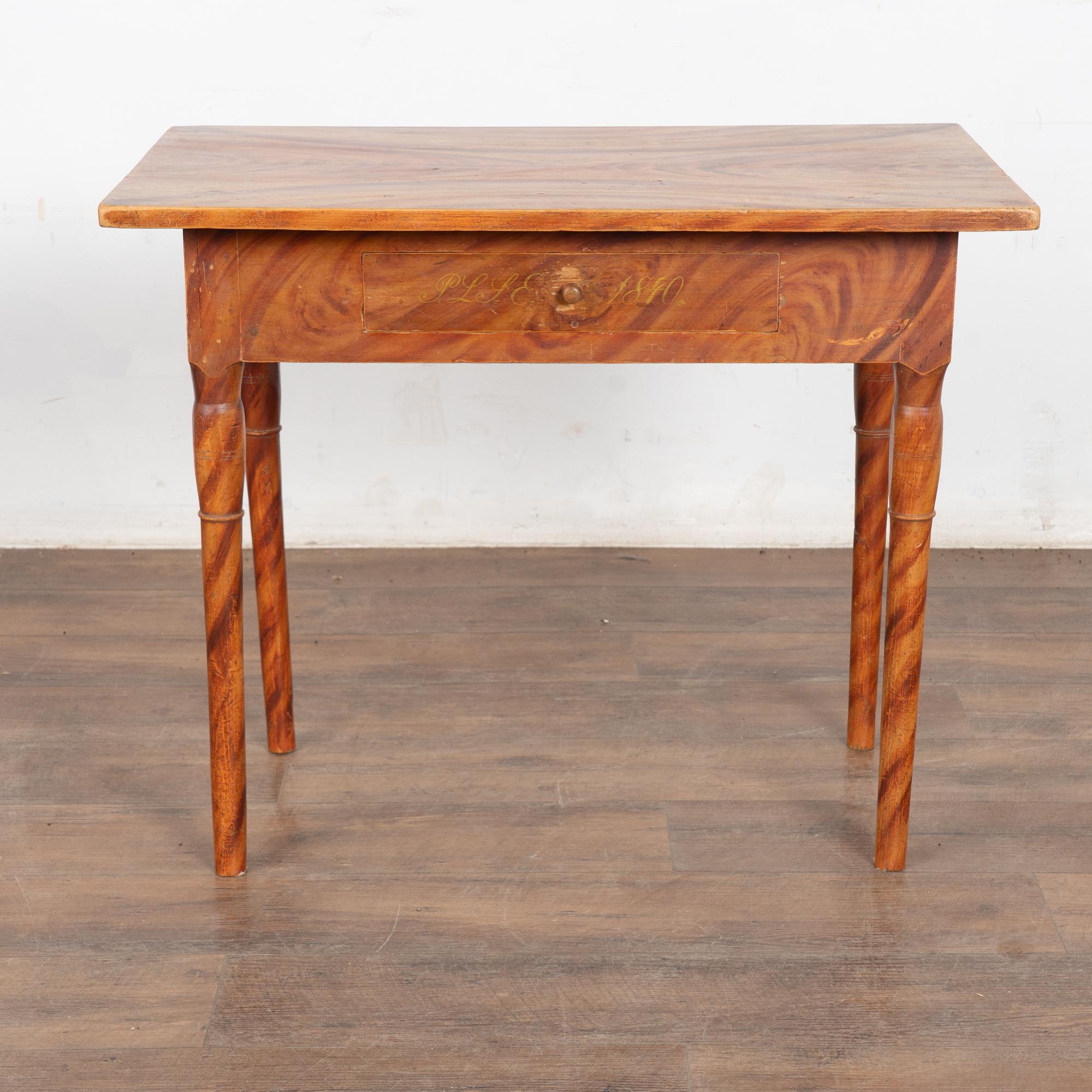 Swedish Folk Art Side Table with Drawer dated 1840 In Fair Condition For Sale In Round Top, TX