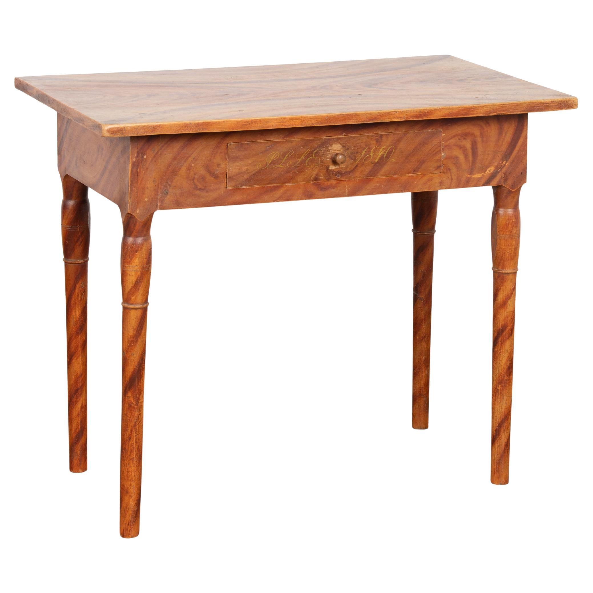 Swedish Folk Art Side Table with Drawer dated 1840 For Sale
