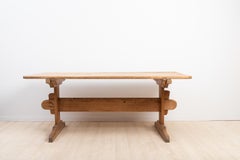 Swedish Folk Art Dining Table in Unpainted Pine with Original Patina