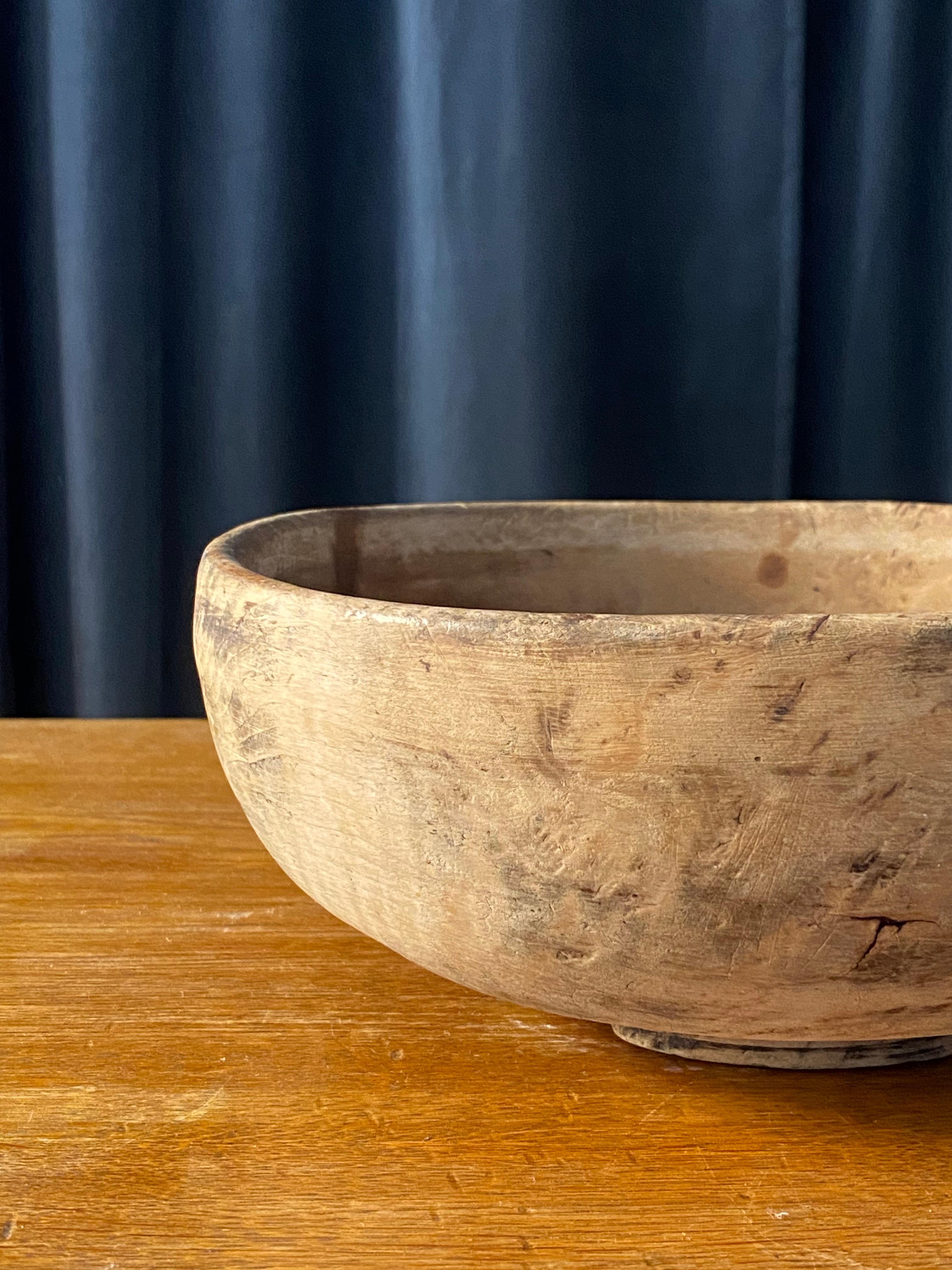 Swedish Folk Art, Unique 18th Century Farmers Bowl, Wood, Signed 1